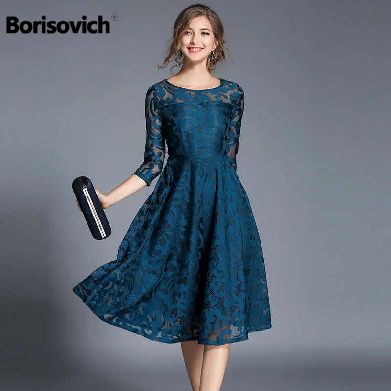 

Borisovich New 2018 Spring Fashion England Style Luxury Elegant Slim Ladies Party Dress Women Casual Lace Dresses Vestidos M107