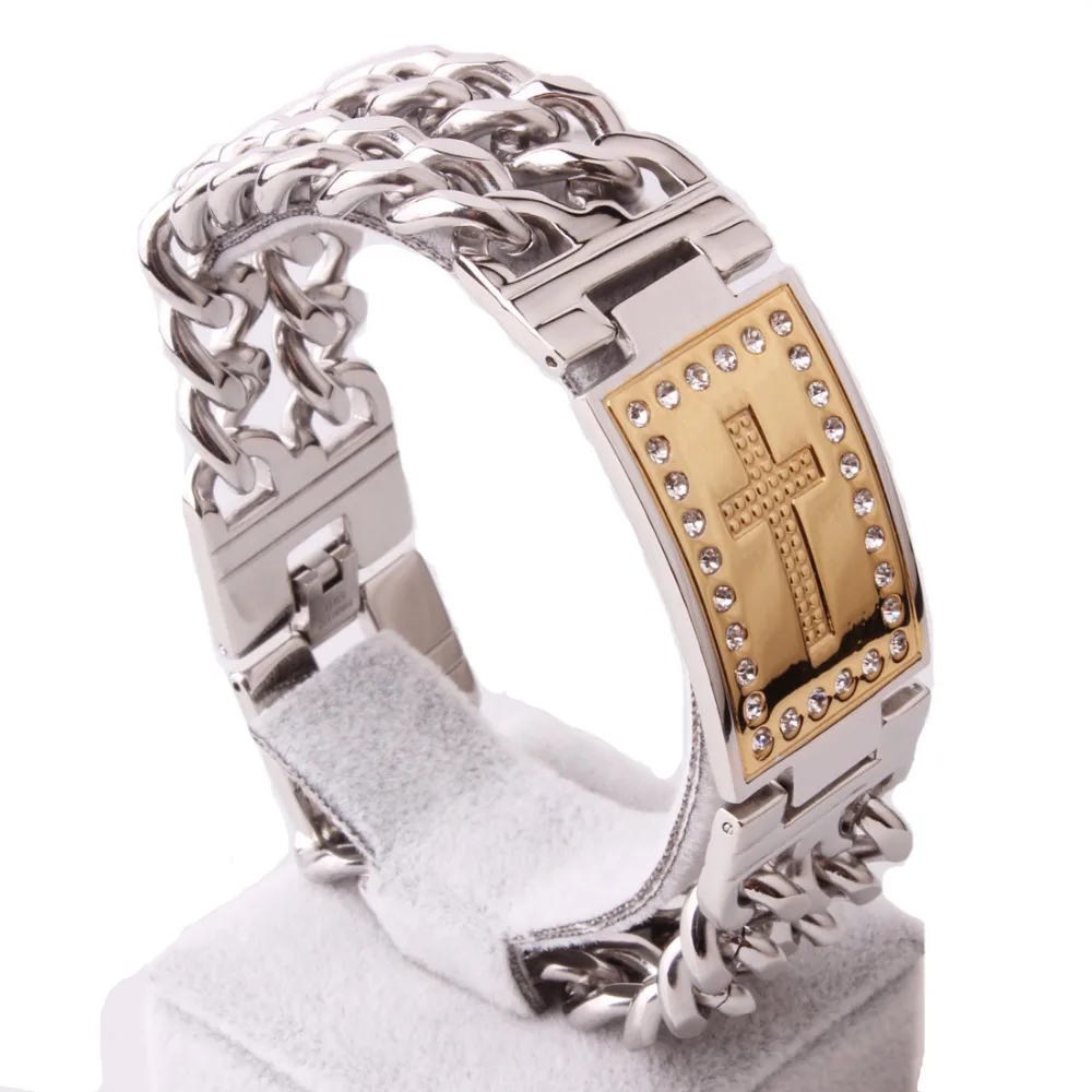 Новый мужской браслет в стиле хип хоп из нержавеющей стали серебристый золотой
