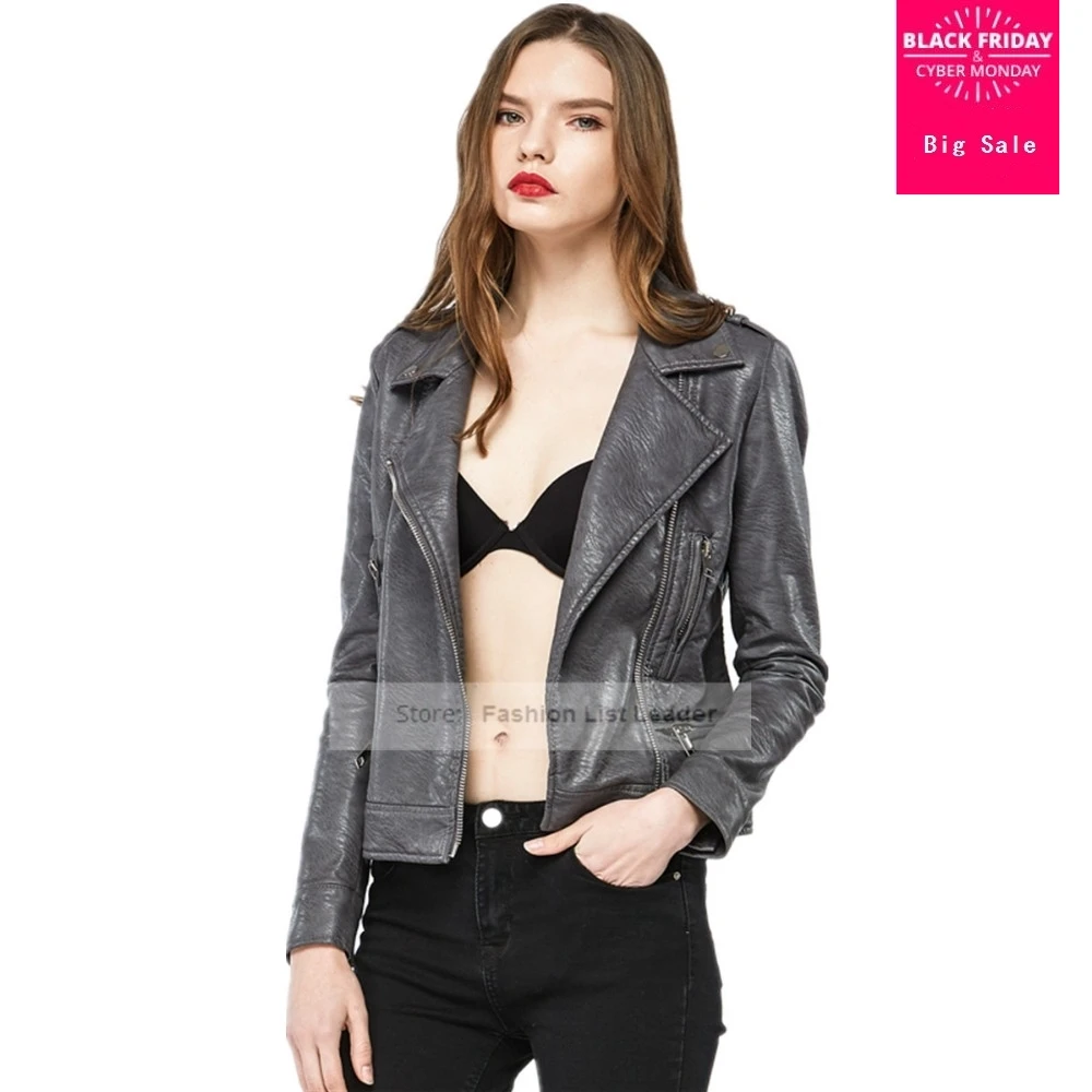 2020 female zipper PU leather jacket fashion Slim street style with Lining motorcycle clothing leather jacket wj961 wholesale