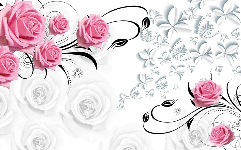 

Blackout 3D Curtain Pink rose Curtains For Living Room Butterfly Elegant Wedding Curtains Modern Home Window Treatments