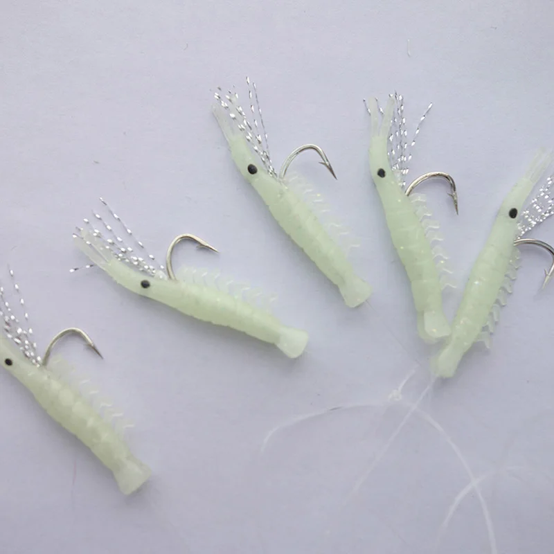5pcs Fishing Soft Lures Glow in the Dark Fishy Smell Shrimp Lure with Single Hooks Freshwater Accessories Peche | Спорт и
