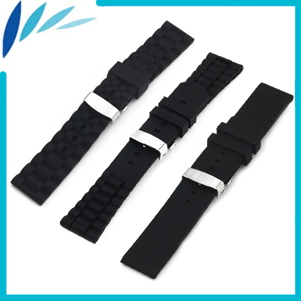 

Silicone Rubber Watch Band 20mm 22mm 23mm for Seiko Hidden Clasp Strap Wrist Loop Belt Bracelet Black + Spring Bar + Tool