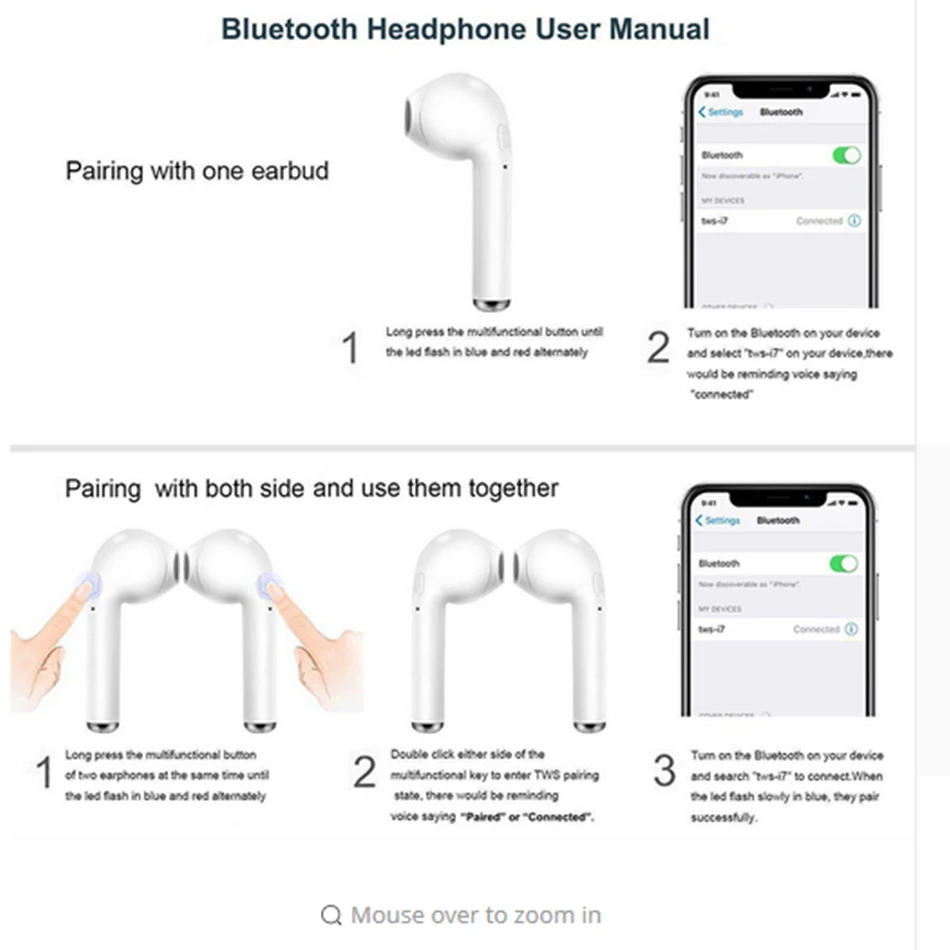 Беспроводные мини наушники i7s TWS i9s Bluetooth стереонаушники гарнитура с зарядным