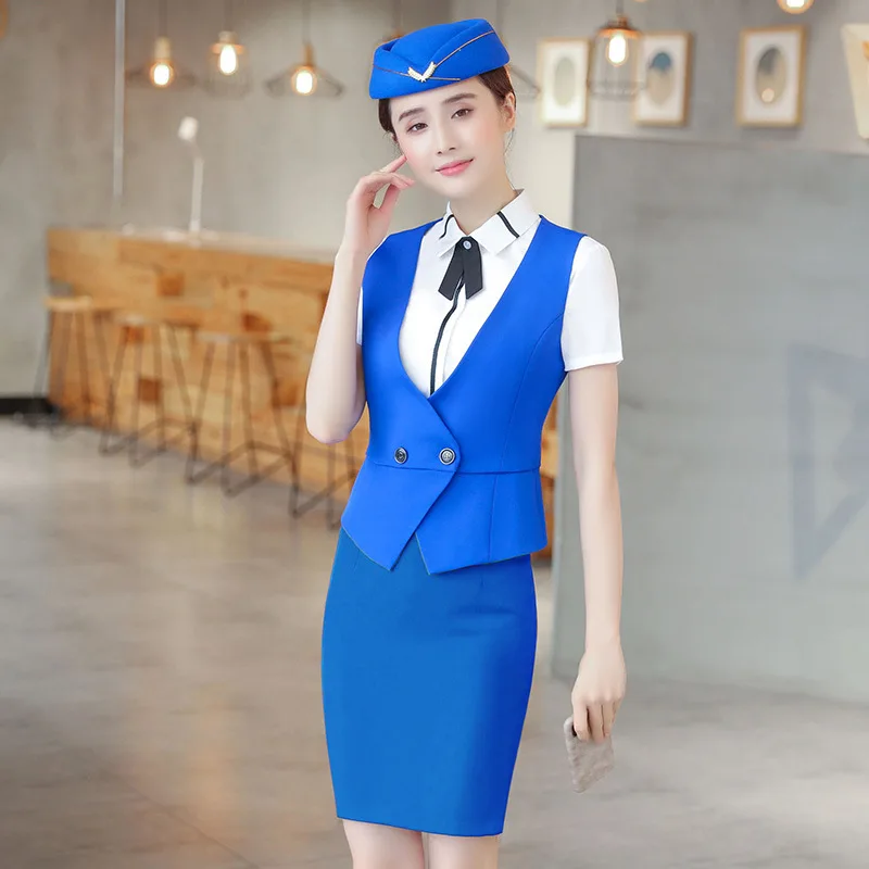 IZICFLY костюм с юбкой жилет формальный tailleur femme jupe et veste элегантный для женщин Униформа Бортпроводницы Рабочая одежда