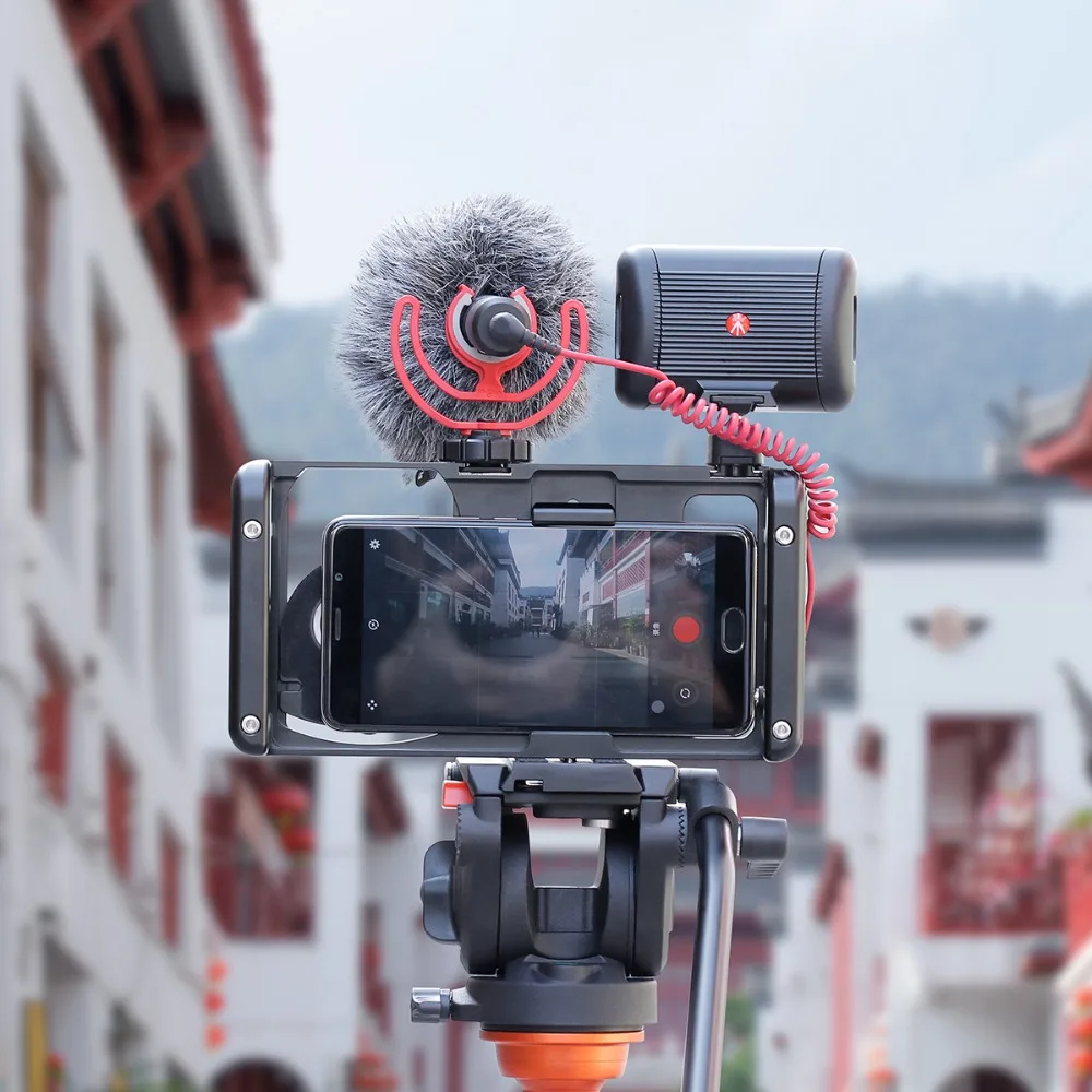 Ulanzi U-Rig металлический двойной захват смартфона видео Rig w Универсальный объектив микрофон светодиодный свет для прямого вещания Vlogging интервью