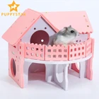 Розовый деревянный домик для хомяка, вилла, твердые моющиеся крысиные домики, хомяк, игровой клетка для морской свиньи, хомяк, домик для кариеса, аксессуары для домашних животных ZG0012