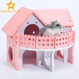 Розовый деревянный домик для хомяка, вилла, твердые моющиеся крысиные домики, хомяк, игровой клетка для морской свиньи, хомяк, домик для кариеса, аксессуары для домашних животных ZG0012
