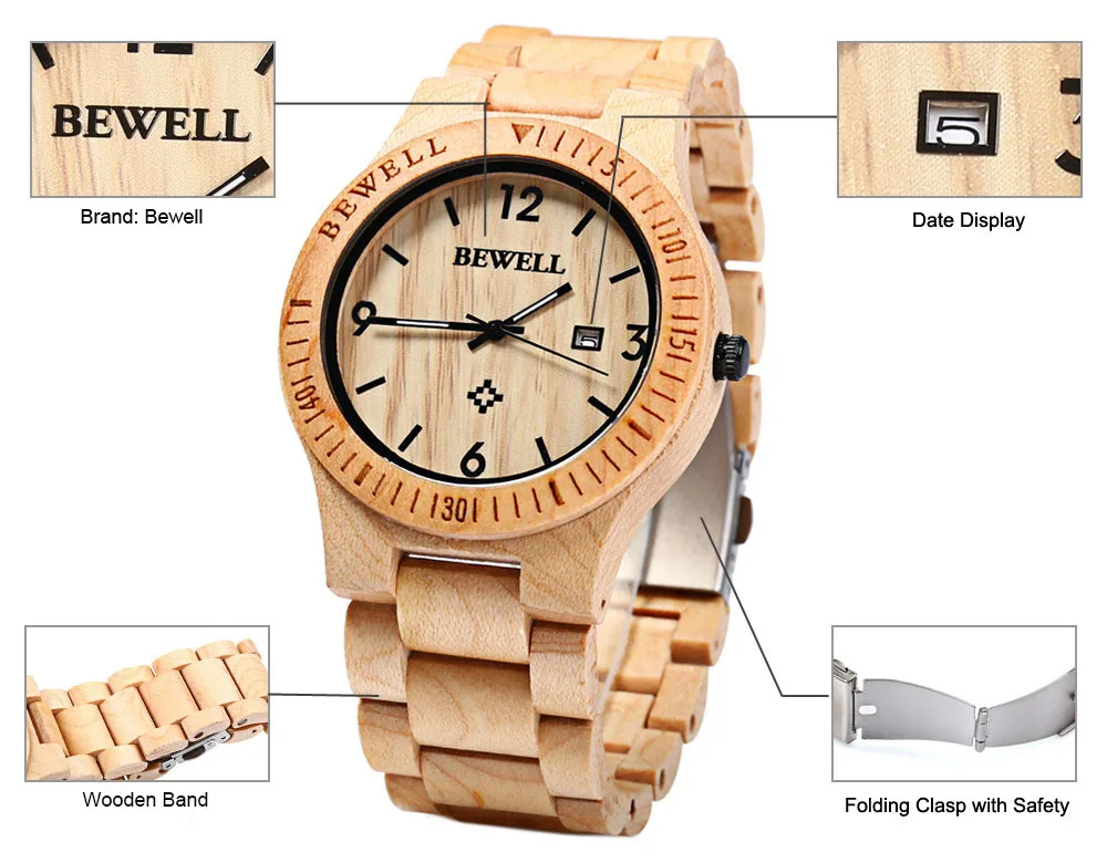 Bewell zs-w086b деревянные мужские часы аналоговые кварцевые часы для мужчин t отображение даты простые наручные часы отличный подарок наручные часы для мужчин