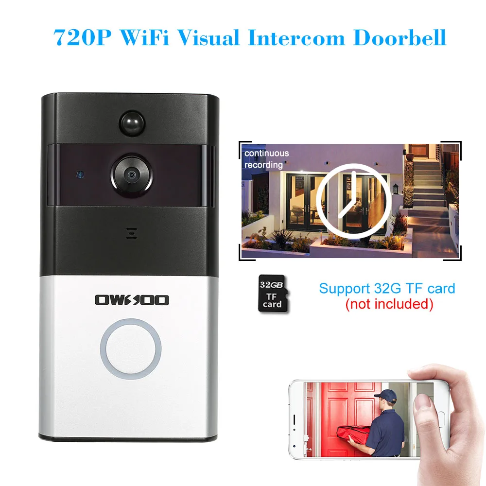  Видеодомофон KKMOON720P с Wi-Fi и поддержкой инфракрасного ночного видения 