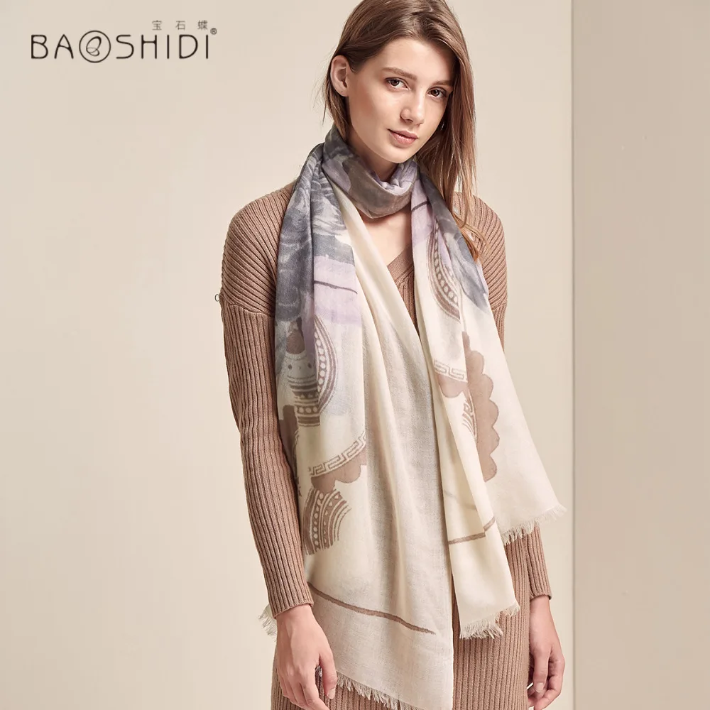 Женский шарф BAOSHIDI зимний из 100% кашемира женская элегантная шаль Пашмина модный