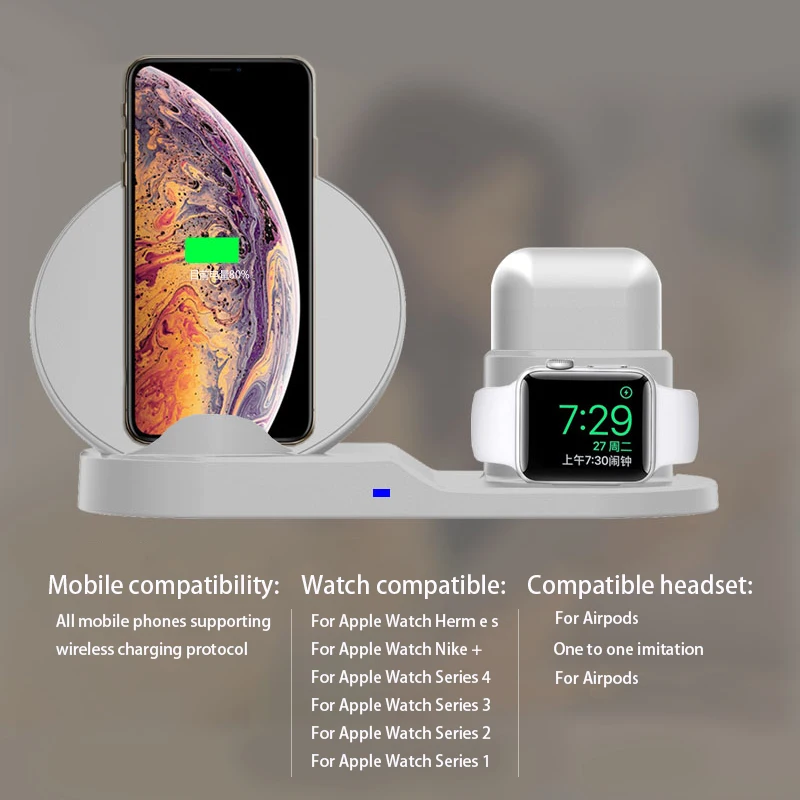 QI Беспроводная зарядная подставка для iPhone 8Plus X XS Max XR док станция 3 в 1 AirPods Apple Watch 2