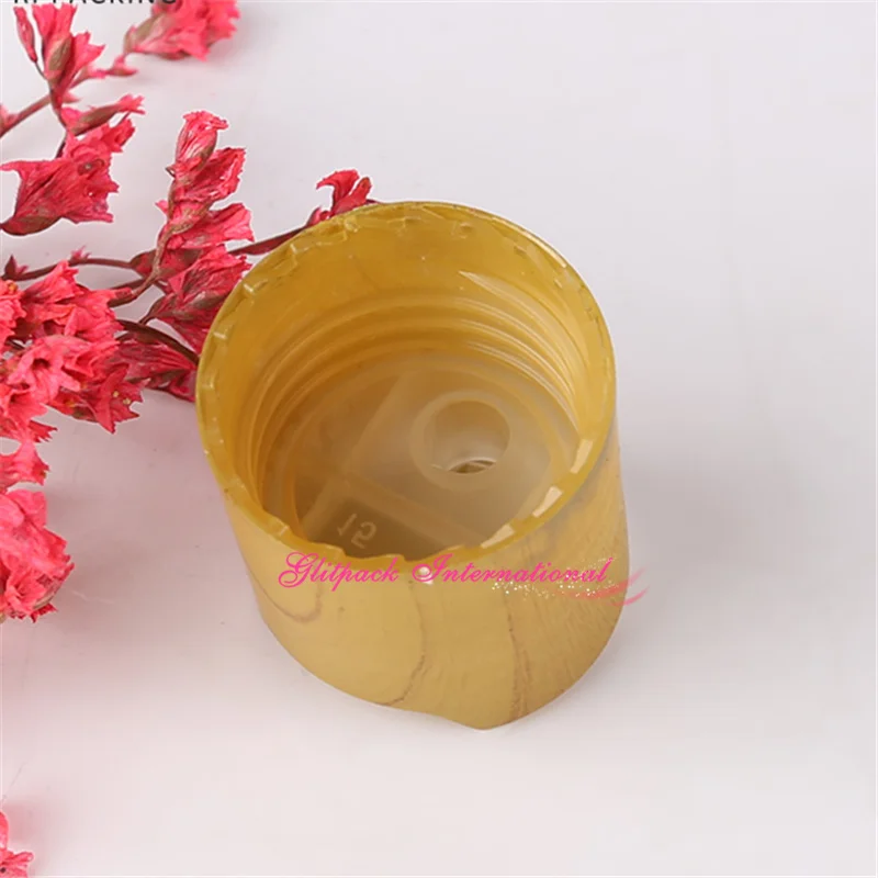 Special wood grain color PP Plastic Disc Top cover for lotion Shampoo squeezable containers R24 24mm neck polypropylene Lid |