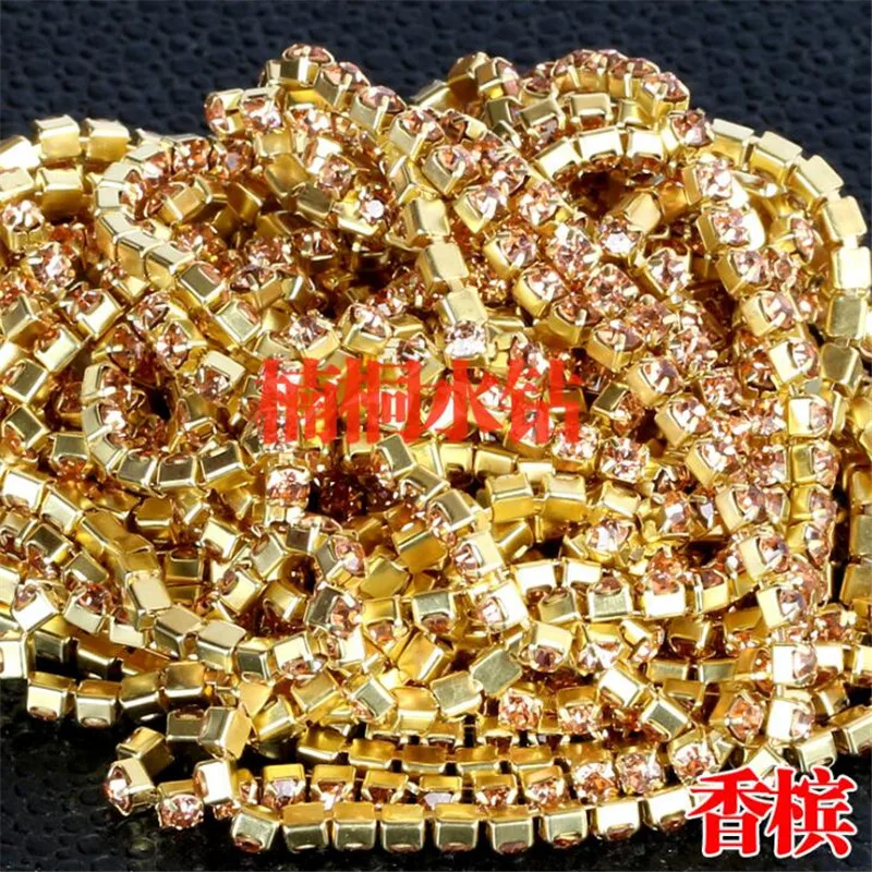 SS6 SS8 SS10 SS12 стразы золотая цепочка-коготь из медного сплава плотная кристальная