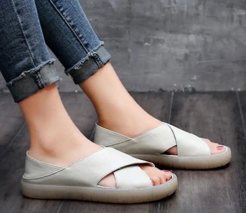 Zapatos mujer Женские туфли на среднем массивном каблуке танкетке с открытым носком