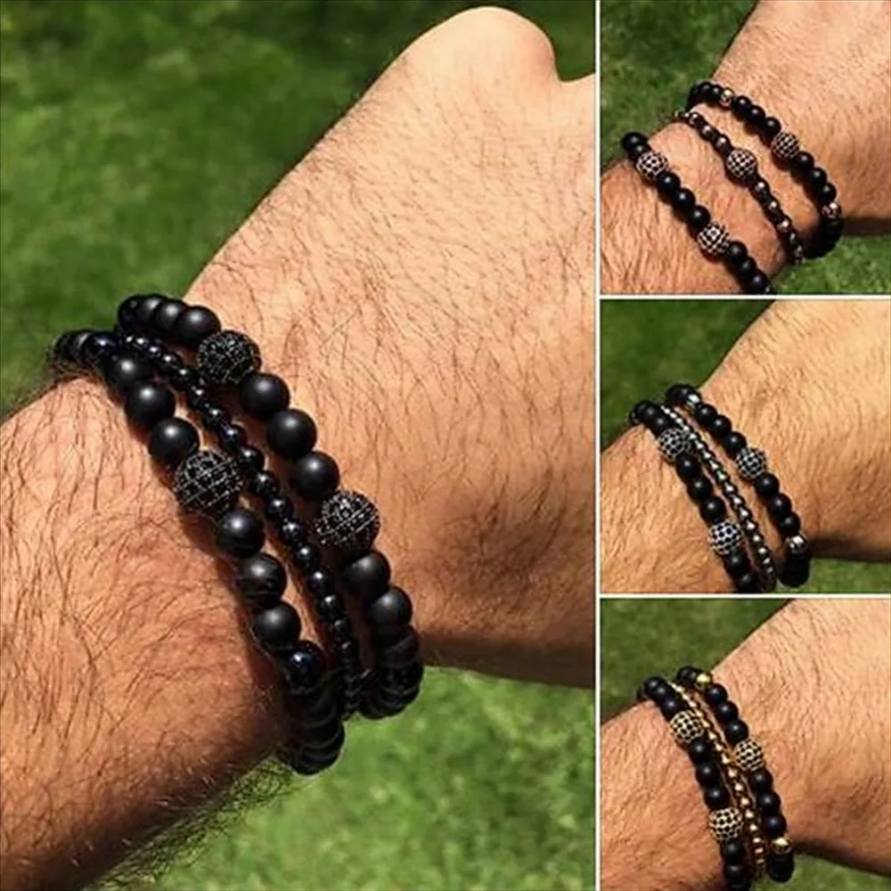 

Beichong Fashion Black CZ Ball Men Bracelet Natural Stone Matte Beads Charm Bracelets Women Men Jewelry Party Gift