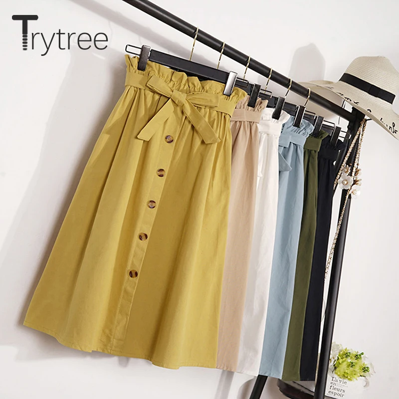 Женская юбка трапеция до колен Ttytree элегантная однотонная плиссированная на