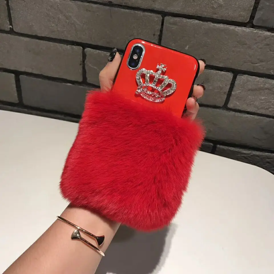 XSMYiss роскошный мех кролика пчелы чехол для iPhone X 8 8 Plus чехол пушистый корпус ТПУ Гладкий плюшевый чехол для iPhone 6 6 S 6splus 7 7plus - Цвет: 3