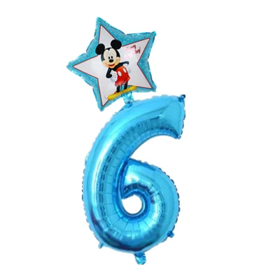 blue 6 32 дюйма розовый и голубой номер рисунок Фольга надувные шары Mickey воздушный шар "Минни" 1 2 3 4 5 6 7 8 9 лет Одежда для мальчиков и девочек День рождения украшения - Цвет: blue 6