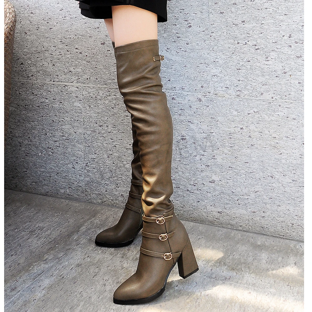 LAIGZEM Fashion Women Boots Thigh High Over Knee Chunky Heels Long Riding Shoes Woman Botines Mujer Large Size 33-43 | Обувь
