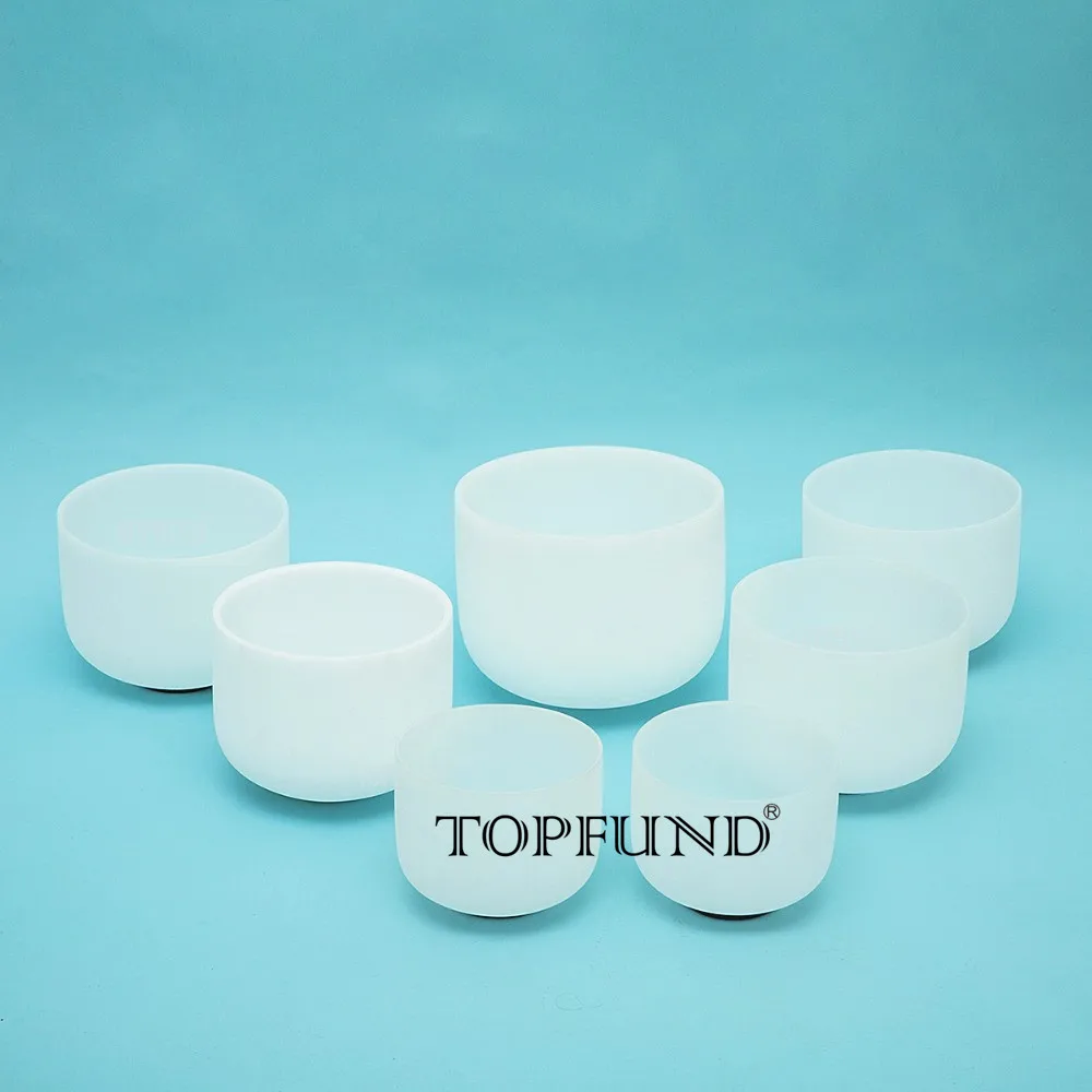 

TOPFUND 8"-10" Chakra Tuned Set of 7 Frosted Quartz Crystal Singing Bowls