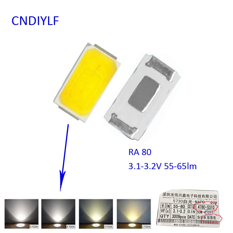 55 60lm CR&gt80 5730 0 5 W светодиодный 3V SMD чип 150ma 5000K 100 шт до 300 в партии 100% с Aliexpress номером