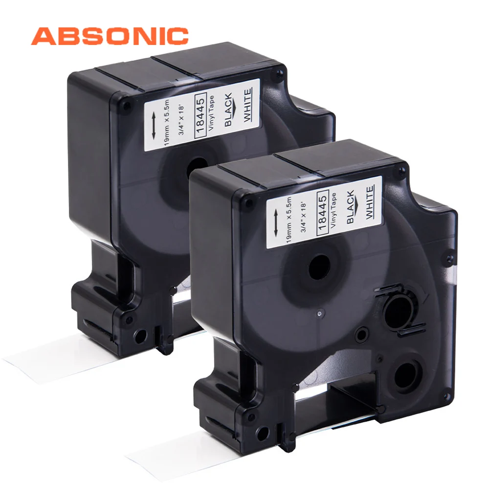 Absonic 2 шт. 19 мм IND виниловая этикетка DYMO Rhino 18445 черная на белых лентах промышленный