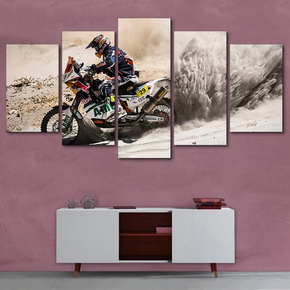 Настенный плакат домашний декор Современная 5 панелей Мотокросс мотокросс для