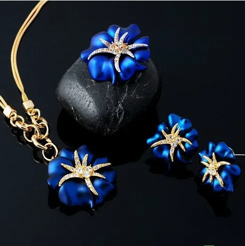 MOONROCY Бесплатная доставка модное ожерелье с кристаллами и кольцом из розового