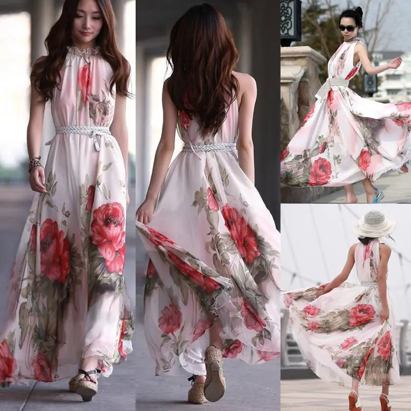 2015 новое поступление женщин винтаж платья цветочные длинное платье о-образным