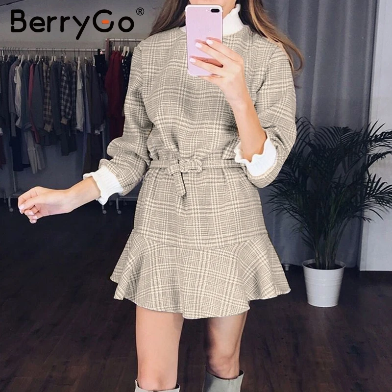 BerryGo элегантное клетчатое мини-платье с оборками женское короткое платье высоким