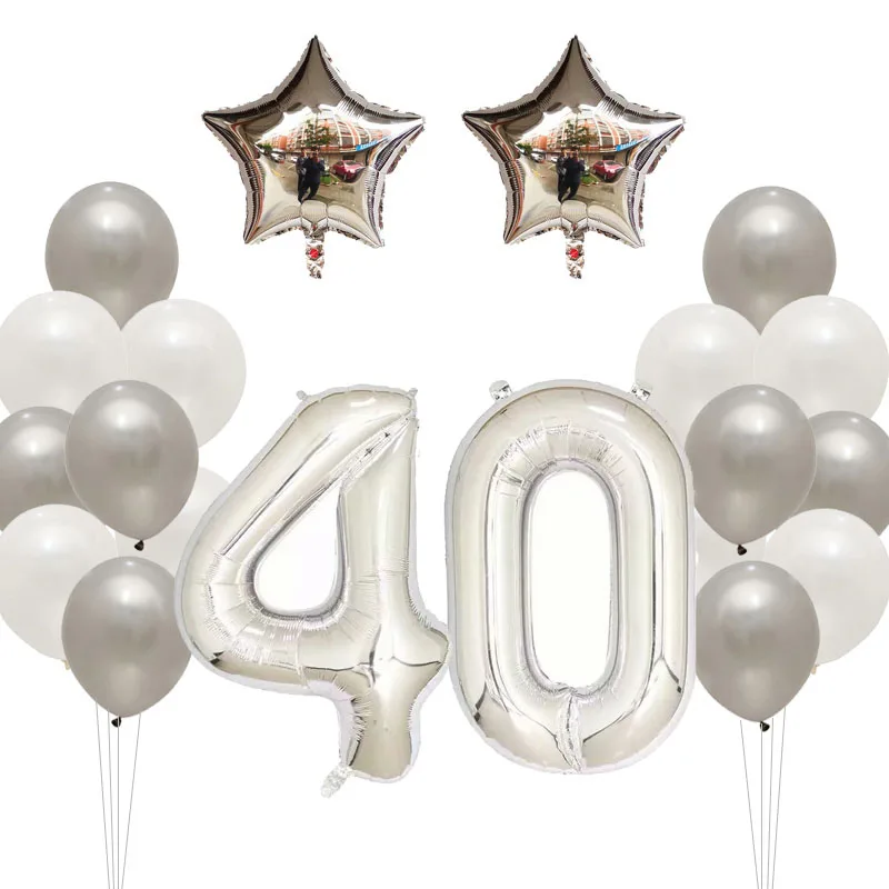 Silver 40 20 шт. 30 дюймов розовые золотые шары из фольги в виде цифр Черный Серебряный Цифровой 18 20 25 30 50 взрослых день рождения латексные шары Декор поставки - Цвет: Silver 40