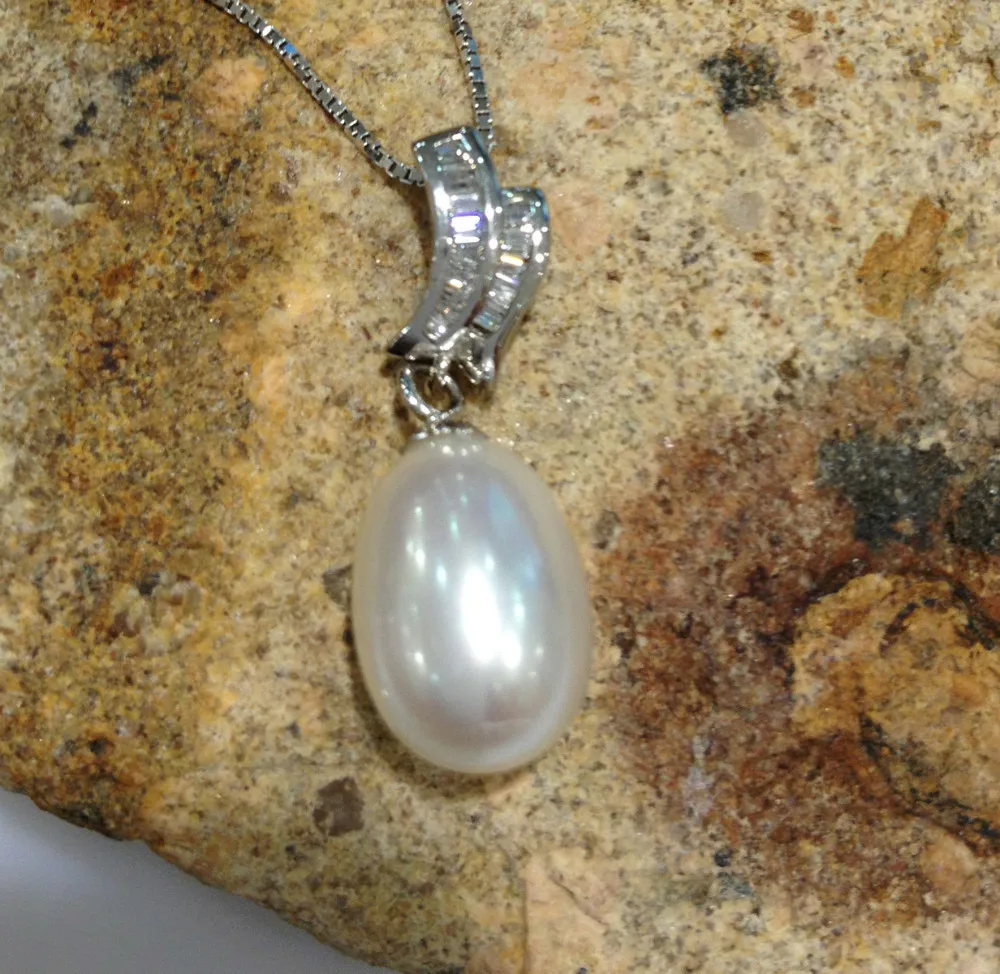 Natural Freshwater Pearl Pendant 925 Sterling Silver 10-11MM Tear Drop Shape Girls Jewelry Women Jewelry Free Shipping