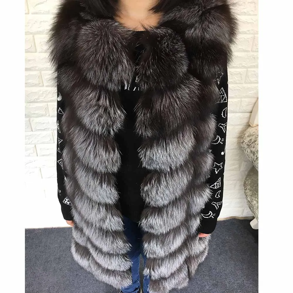 OFTBUY Новинка года на весну и зиму куртка для женщин натуральный натуральным лисьим Мех животных жилет пальто без рукавов толстые теплые уличн - Цвет: 90cm long-12