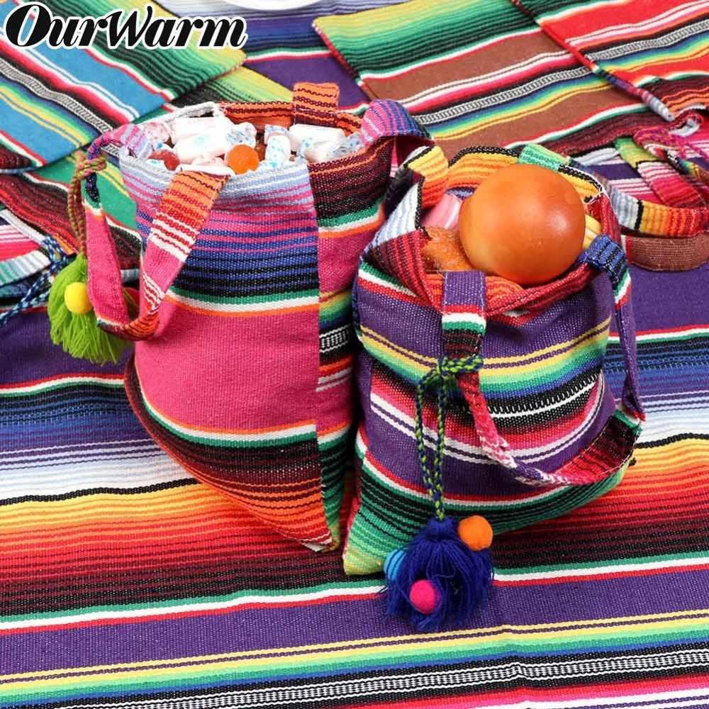 OurWarm 6pcs Wedding Gift Bag for Guests Cotton Colorful Gift Bags with Handles Mexican Party Favor Baby Shower Birthday Favors