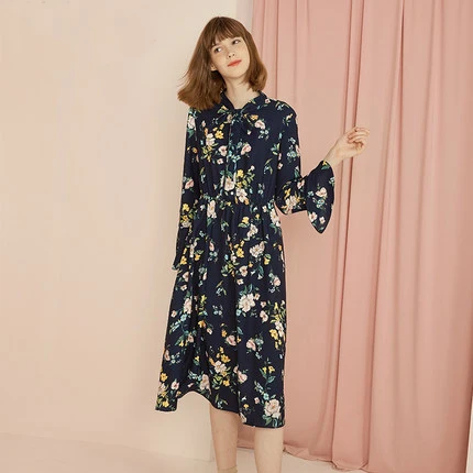 Женское шифоновое платье с V образным вырезом и длинным рукавом|fashion long dress|long