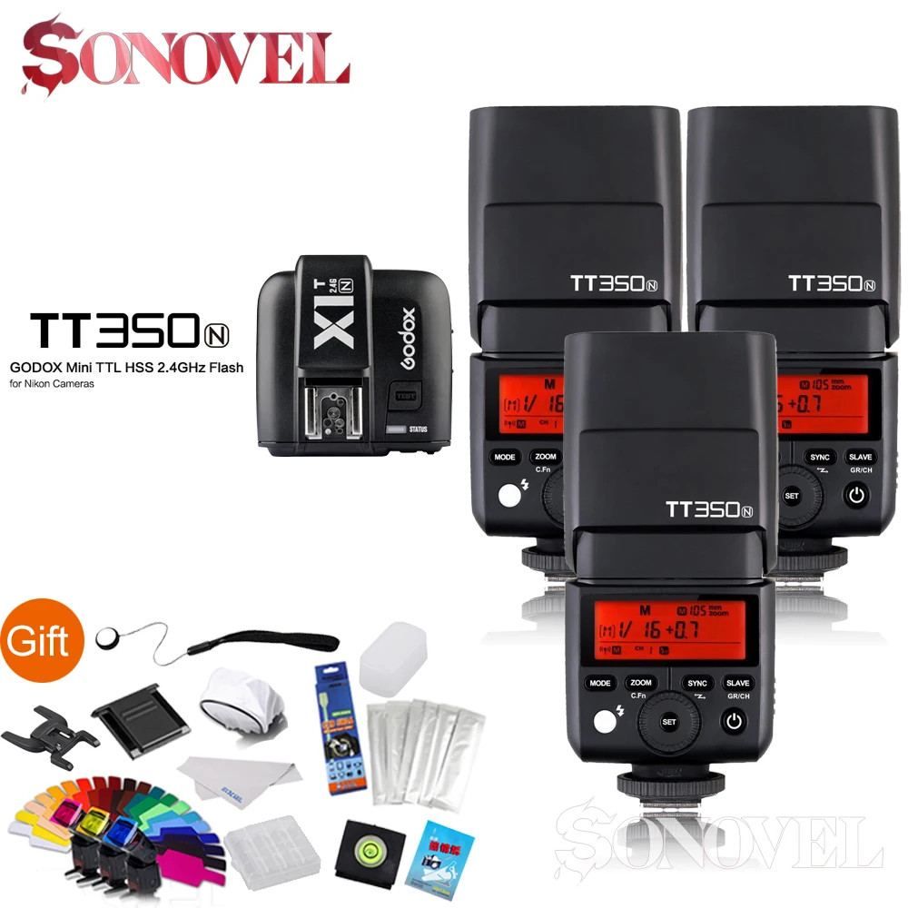 3x Godox TT350N 2 4G HSS 1/8000 s ttl GN36 вспышка камеры Speedlite + X1T N передатчик для Nikon|Фотовспышки| |