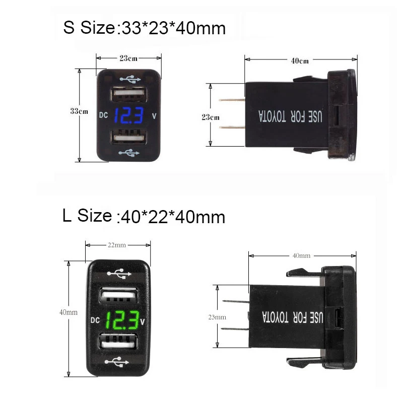 Автомобильное зарядное устройство USB 2 порта 1 и 2.1A быстрое гнездо со светодиодный