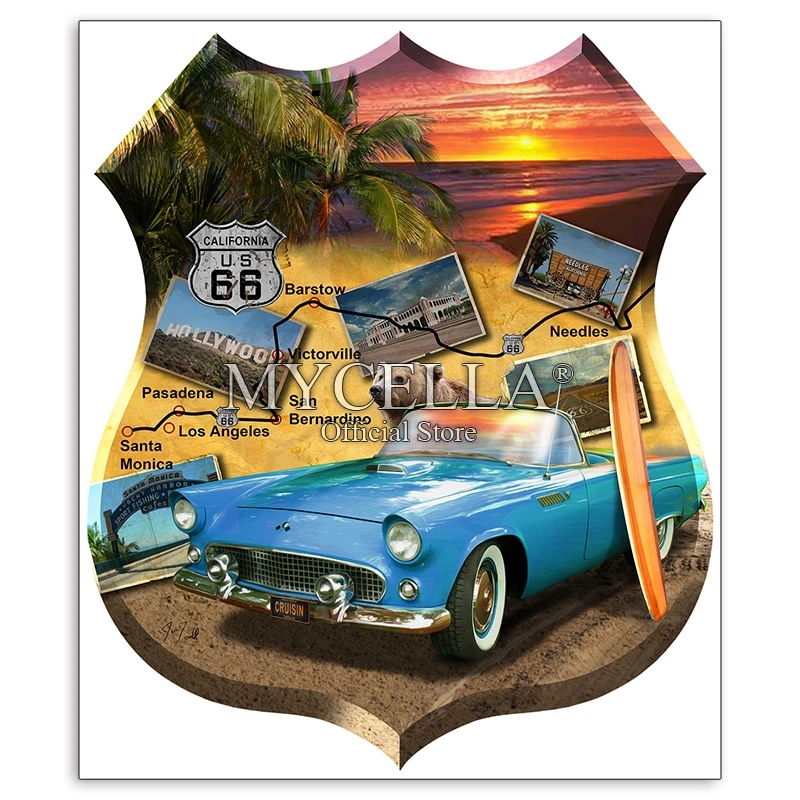 

Full 5D DIY Diamond Painting California 66 Cars Beach Sunrise Diamond Embroidery Cross Stitch Needlework Diamond Mosaic Decor