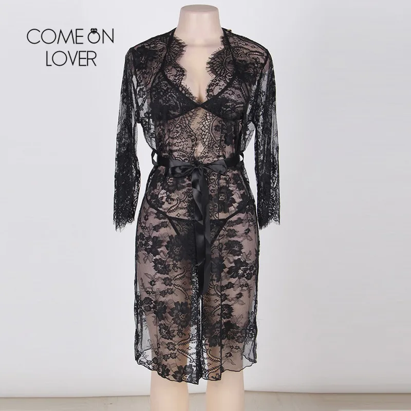 Comeonlover до колена Длина Пижама-кимоно с кружевной отделкой Для женщин сексуальная