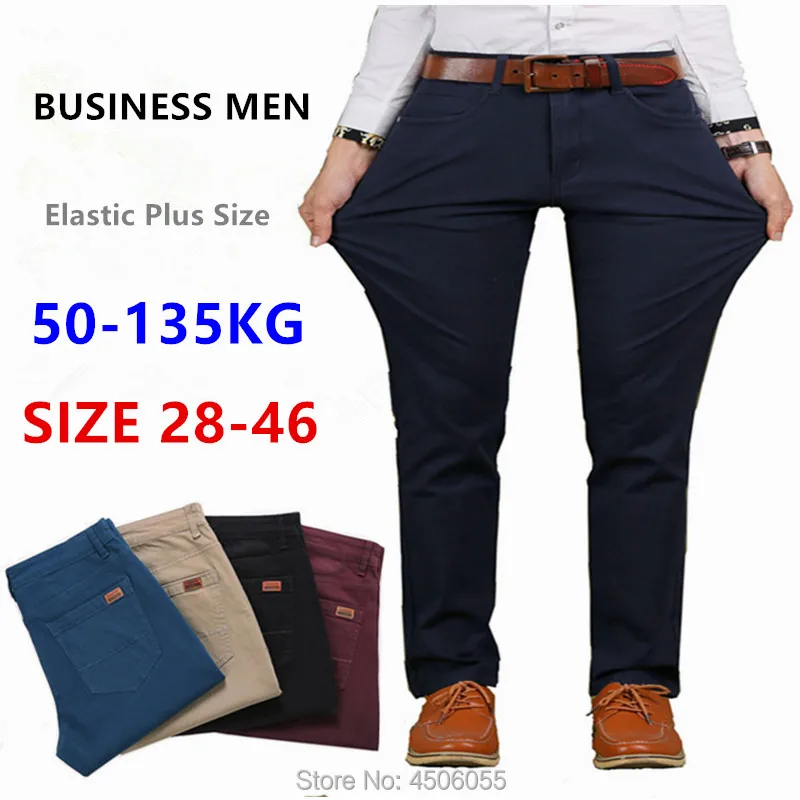 Pantalones rectos de algodón para hombre, Pantalón elástico, ajustado, informal, de negocios, talla grande 42 44 46, negro, caqui, rojo y azul