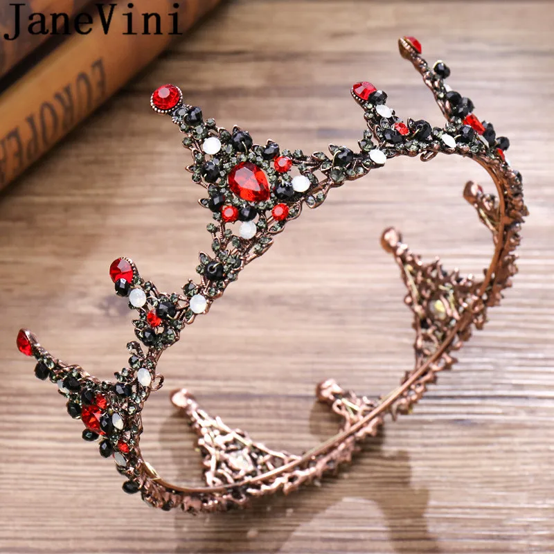 

JaneVini Vintage Baroque Women Crowns And Tiaras Red Jewelry Pageant Prom Rhinestone Crystal Head Piece Wedding Hair Accessories