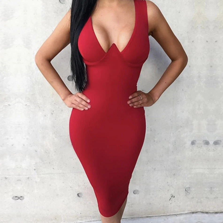 ADYCE летнее женское Бандажное платье Vestidos Verano 2019 красное сексуальное с глубоким v