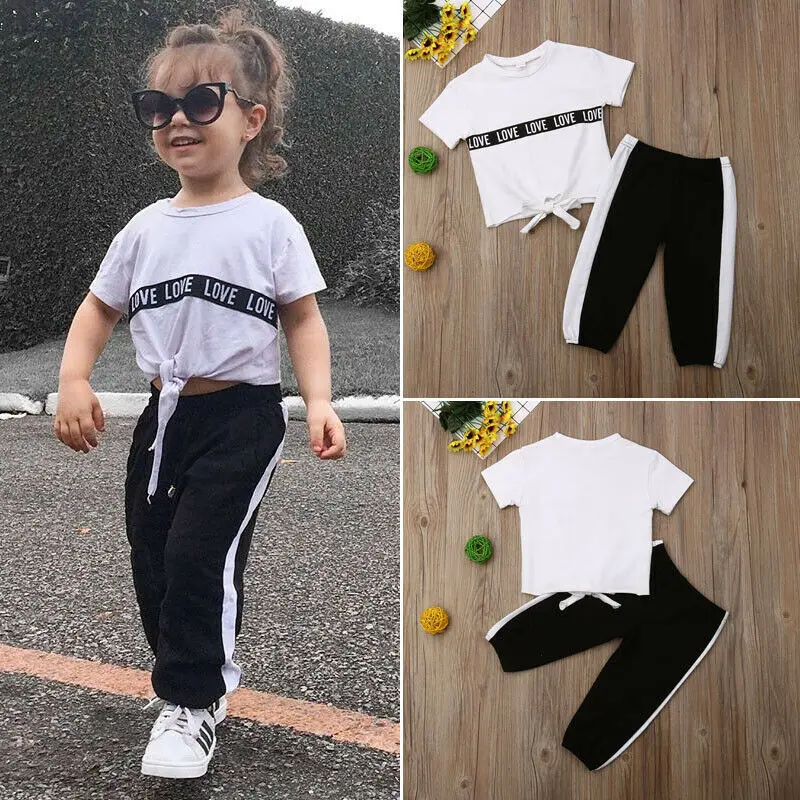 2 шт. хлопковая футболка с коротким рукавом и длинные штаны для девочек | Мать