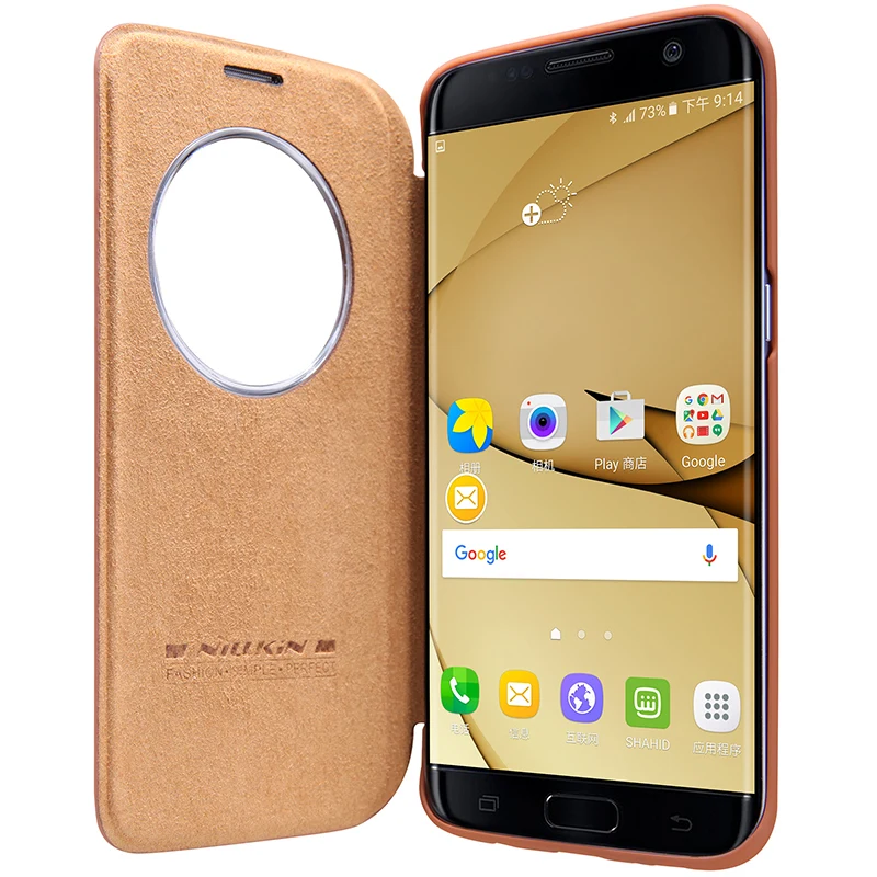 Nillkin for samsung s7 edge case cover 5.5 inch Vintage Qin Flip PU leather hard plastic back view window samrt wake up |