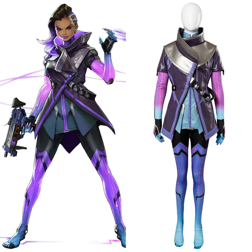 Костюм для косплея OW Sombra Hacker костюм фиолетовое пальто куртка комбинезон
