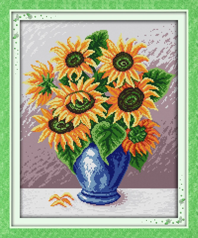 

Sunflower vase Oil painting Printed Canvas Cross Stitch Kit Home Decore DMC Embroidery Needlework Cross-stitch set Handmade