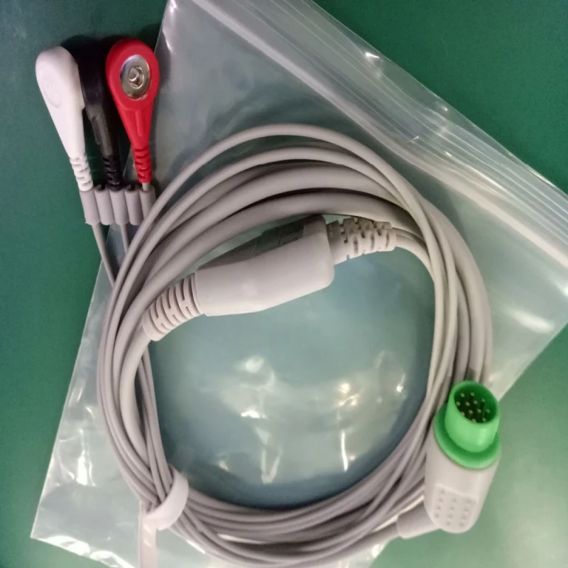 

Free Shipping Compatible for Schiller One Piece Patient Monitor ECG Cable with 3 Leads Snap End AHA Standard Cables and Wires