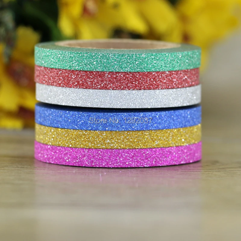 

6 colors/Lot Kawaii Solid Glitter Tape Set 5mm x 6.5m Scrapbooking Planner Stickers-Craft Supplies-Cute Washi Tape Masking Tape