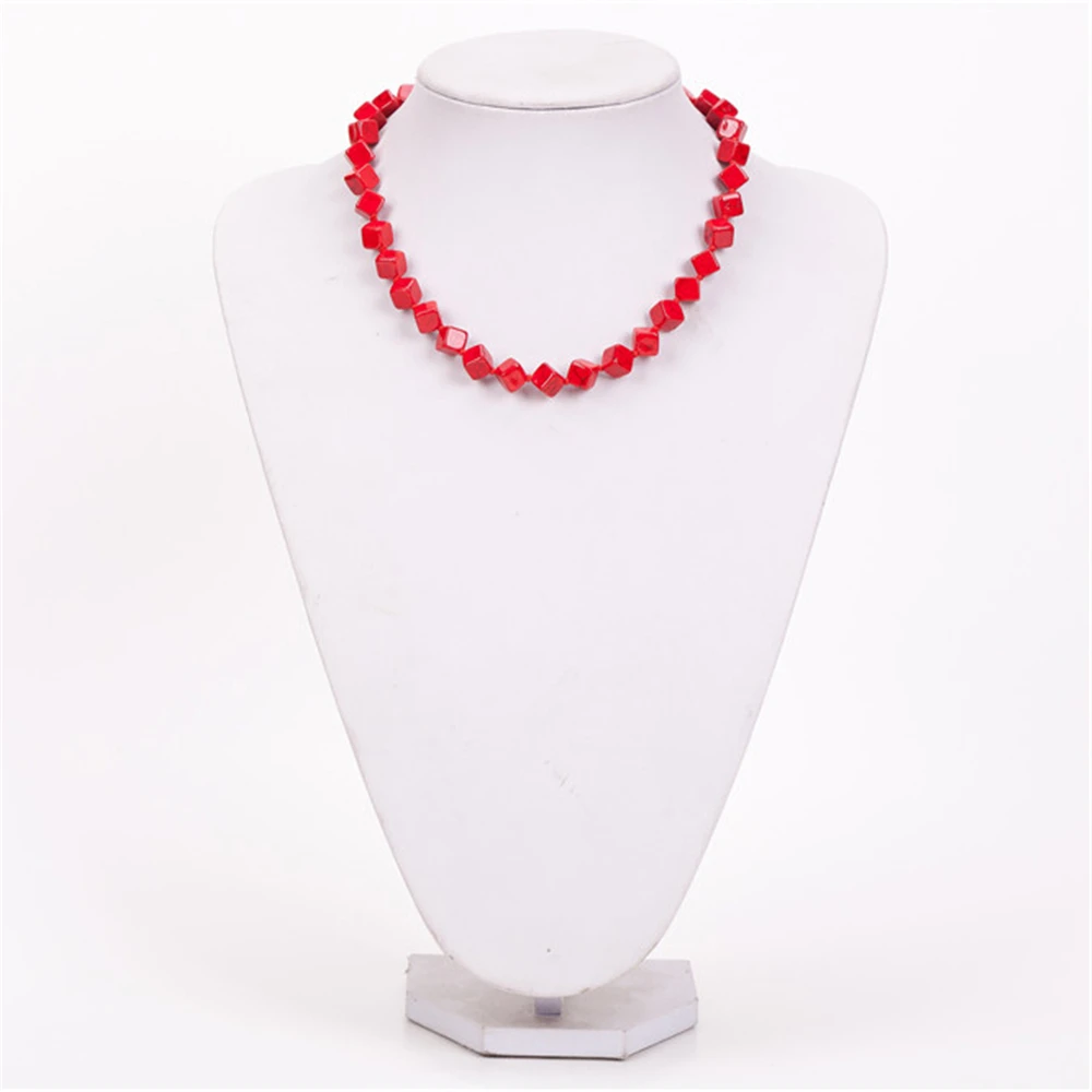 

AMOURJOUX Ethnic Red Natural Stone Square Shaped Chain Choker Necklaces For Women Female Bohemian Jewelry