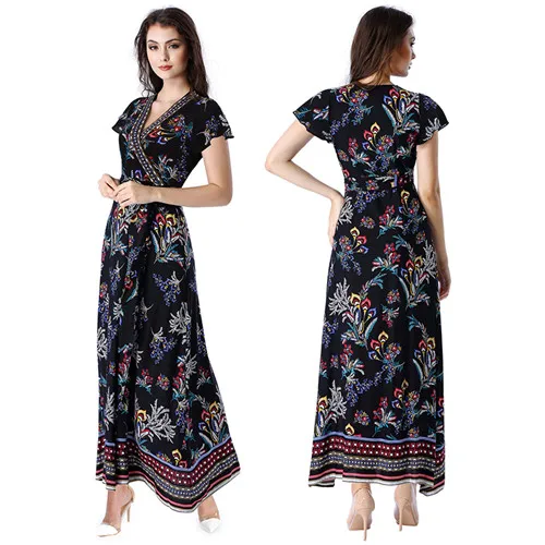 Vfemage Women Petite Sexy Summer Boho Floral Print Ruffle Frill Sleeve Pocket Split Casual Beach Party Wrap Maxi Long Dress 3206